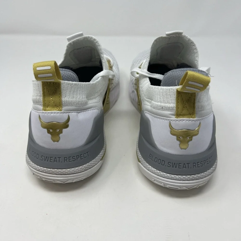 Under Armour Project Rock 4 Training Sneakers Shoes White Gold‎ Women's Size 10